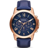 Fossil Men’s Quartz Chronograph Blue Leather Strap Blue Dial 44mm Watch FS4835